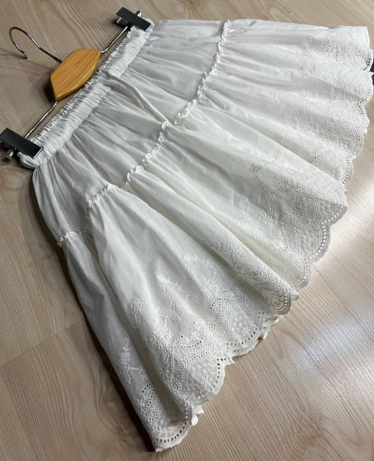 Юбка женская A-N 26070 короткая хлопковая с шортами оборки кружево резинка на талии шнурок белая, белый, L Киев - изображение 3