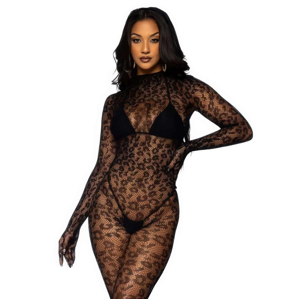 Комбінезон-боді безшовний леопардовий з мережива з довгими рукавами з відкритою спиною XS/S/M Чорний Вінниця - фото 6