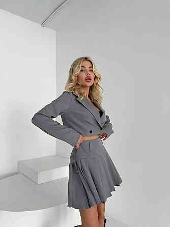 Жіночий стильний костюм-двійка: укорочений піджак і спідниця костюмка тіар Сірий, 44/46 Одеса