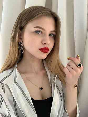 Клевер черные серьги в лимонном золоте на 4 элемента / Серьги чёрные Vancleef Ванклиф Одесса