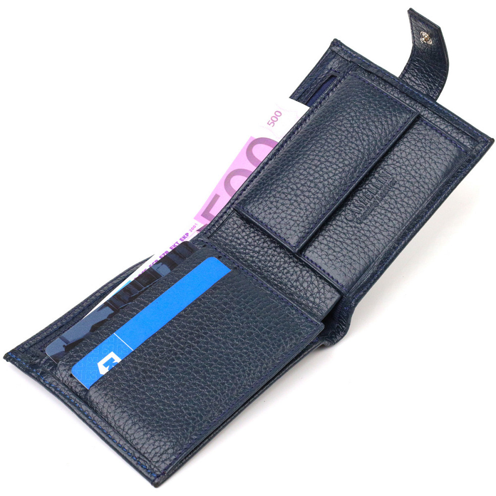 Практичний чоловічий гаманець із натуральної зернистої шкіри Синій (CANPELLINI) Київ - фото 10