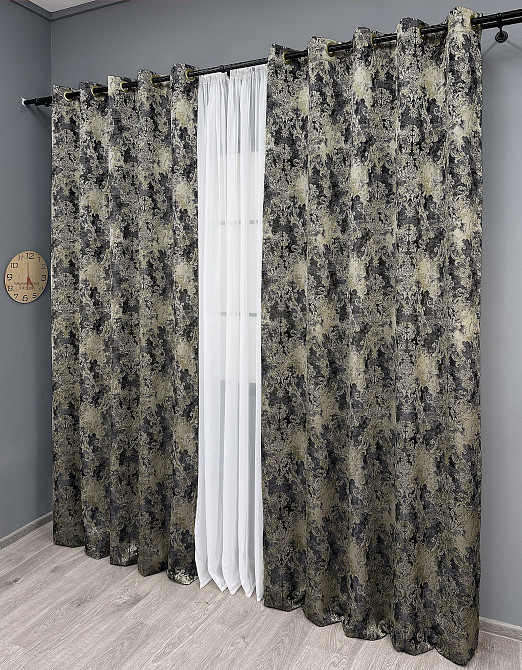 Комплект штор на люверсах VR-Textil Льон Преміум № 1694ш Чорний з бежевим 150х280 см 2 шт (37-0246) Київ - фото 4