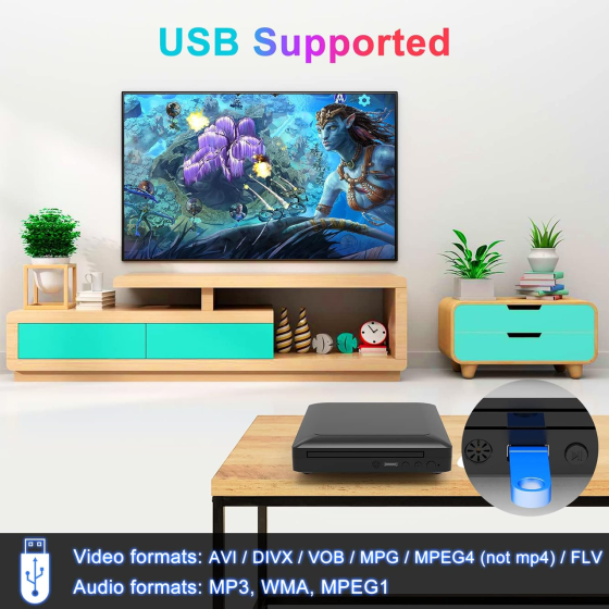 DVD-програвач Toioik Mini HDMI: Full HD 1080p, мультирегіональний (All Region), USB, AV, пульт ДК, компактний, Чорний Київ