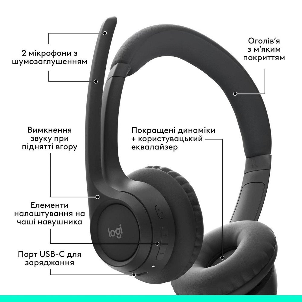 Bluetooth-гарнітура Logitech Zone 300 Wireless Black (981-001407) Чорний Харьков - изображение 6