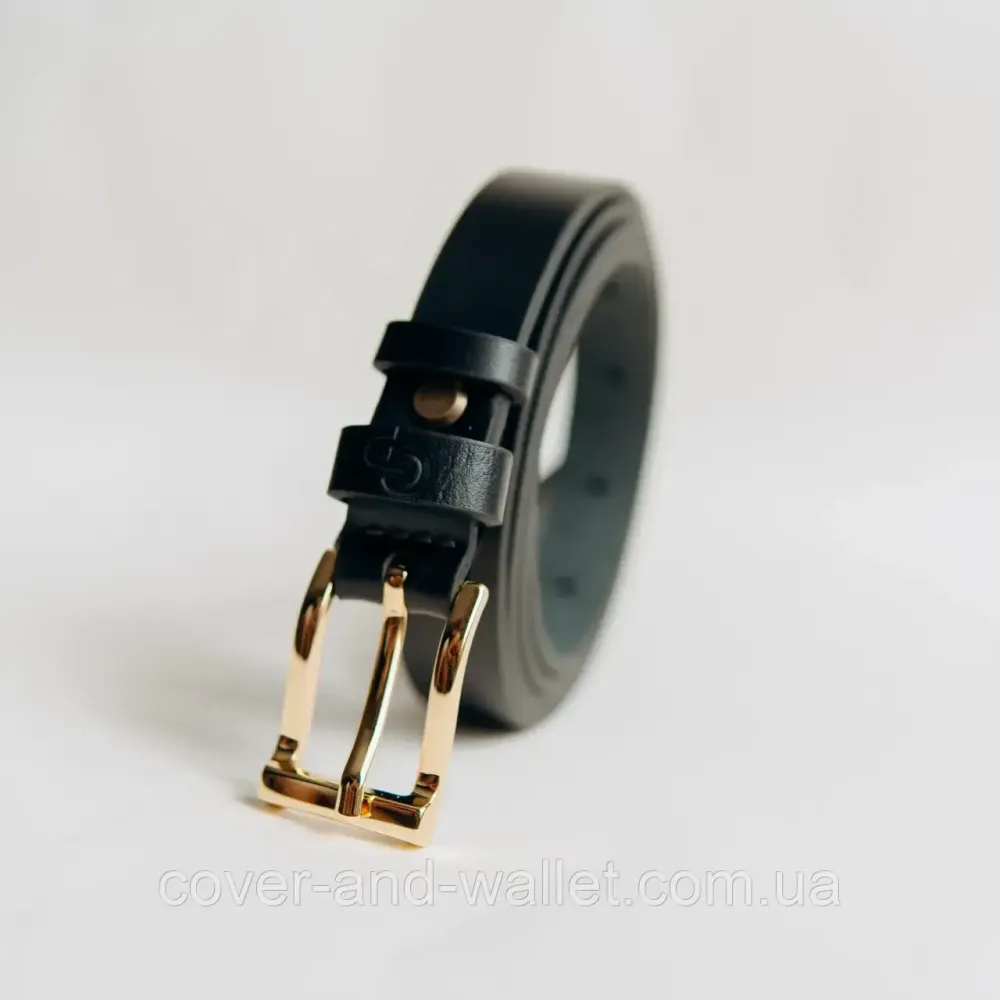 Жіночий вузький ремінь чорного кольору ручної роботи з італійської шкіри Grande Pelle 20 мм Grande Pelle Київ - фото 2