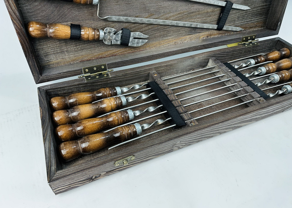 Подарунковий набір шампурів в дерев'яному кейсі для пікніка КІЗЛЯР, ручної роботи (шампура і аксесуари) HAPPY DAYS Тернопіль - фото 5