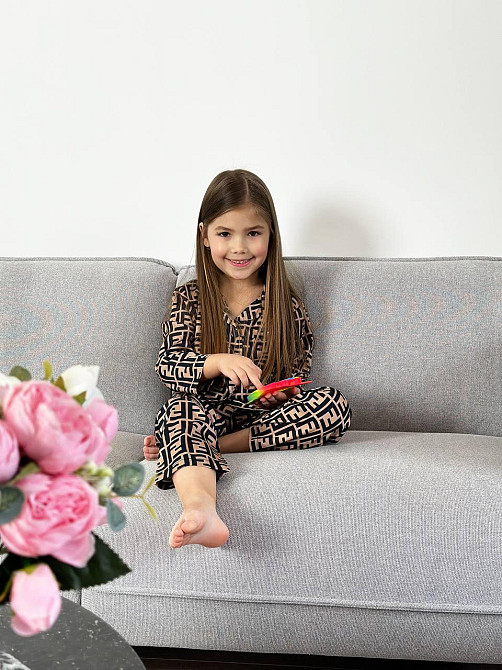 Детская пижамка из сатина Коричневый Фенди 154-158 Харьков - изображение 2