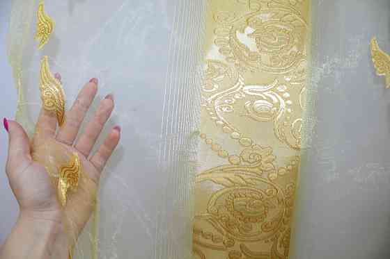 Тюль VR-Textil 1284т Органза з нейлоновою вишивкою Золотистий 300х270 см (40-084) Київ