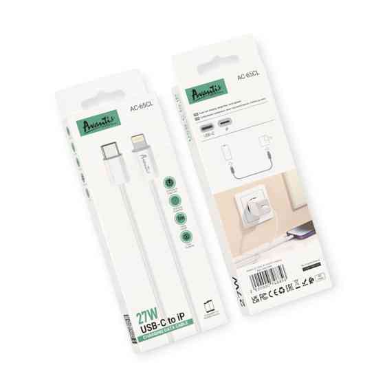 Кабель для зарядки Avantis Type-C - iPhone, 1м, 3.0А белый, круглый тканевая оплетка, QC, 27W Мукачево
