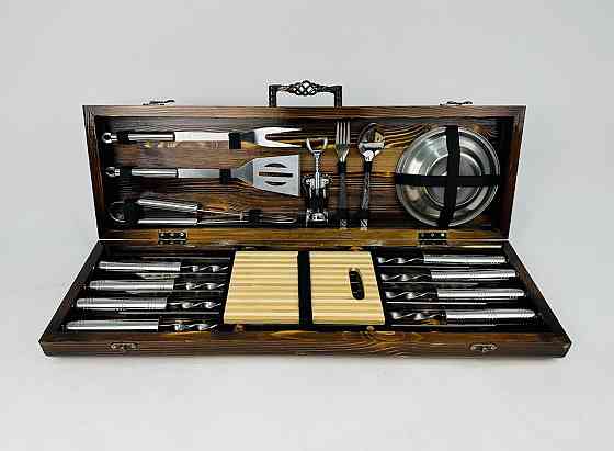 Подарунковий набір шампурів у дерев'яному кейсі BBQ Lux HAPPY DAYS Тернопіль