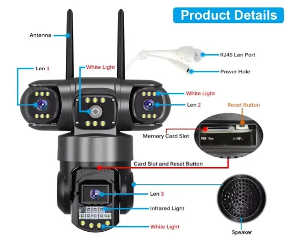Уличная поворотная 4G IP камера видеонаблюдения EVKVO SC28 V380 Pro | 3 Линзы | 16MP Коломия