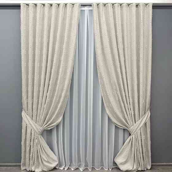 Комплект штор VR-Textil Льон Букле № 1881ш Молочний 165х295 см 2 шт (39-0106) Київ