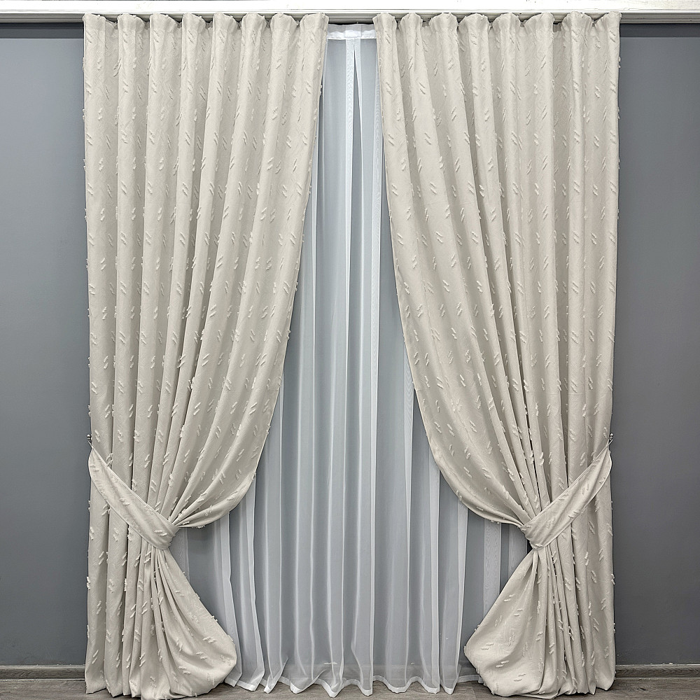 Комплект штор VR-Textil Льон Букле № 1881ш Молочний 165х295 см 2 шт (39-0106) Київ - фото 2