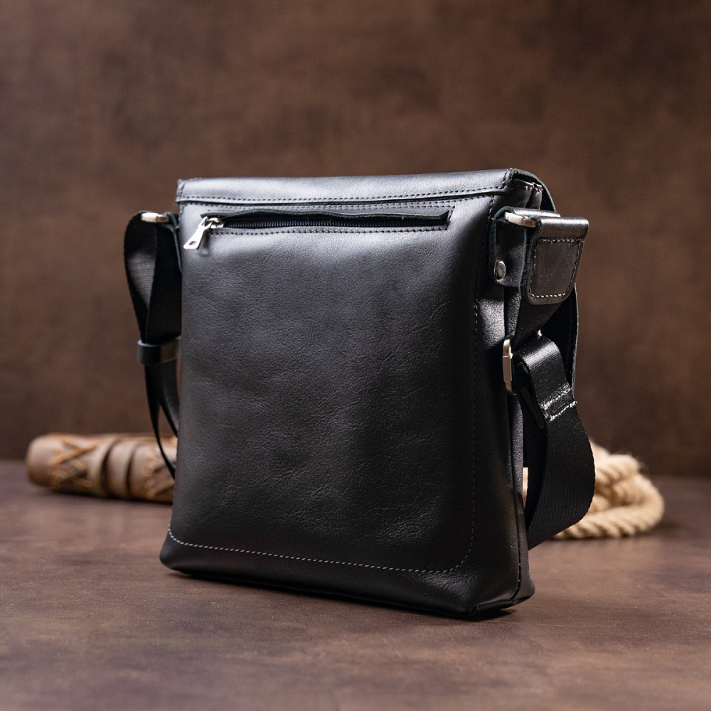 Сумка месенджер в гладкій шкірі GRANDE PELLE 11333 Чорна Київ - фото 3