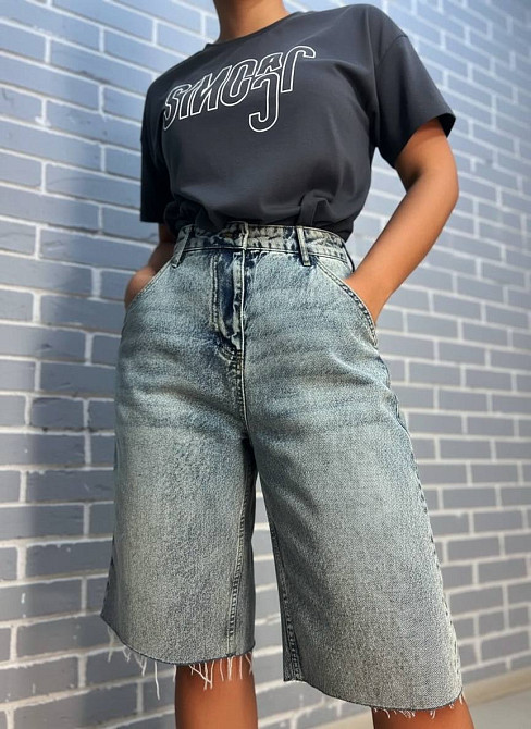 Шорты женские джинсовые SL Denim 1001 бермуды оверсайз SKATER косые карманы голубые, голубой, 34 Киев - изображение 20