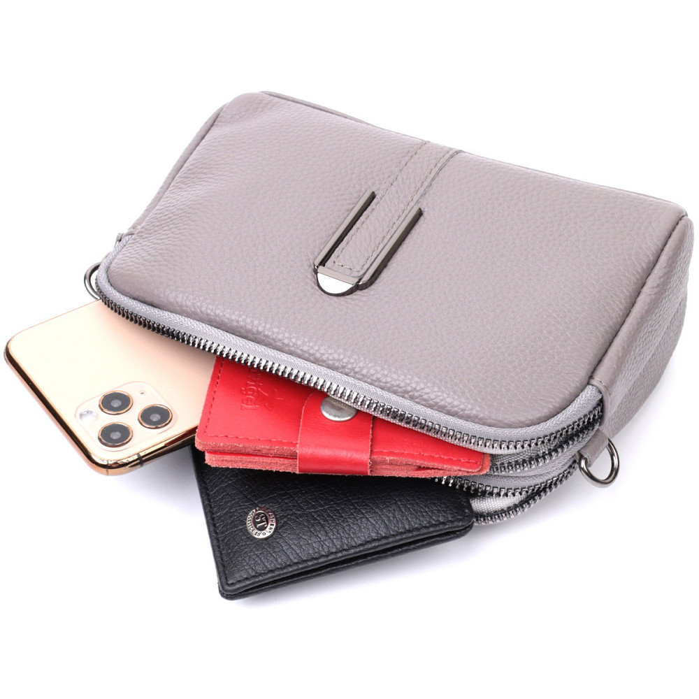 Сумка женская на два отделения из натуральной кожи Vintage 22278 Серая Киев - изображение 8