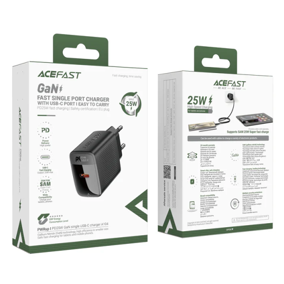 Мережевий зарядний пристрій ACEFAST A104 PD25W GaN single USB-C charger Black 6974316283355 Одеса