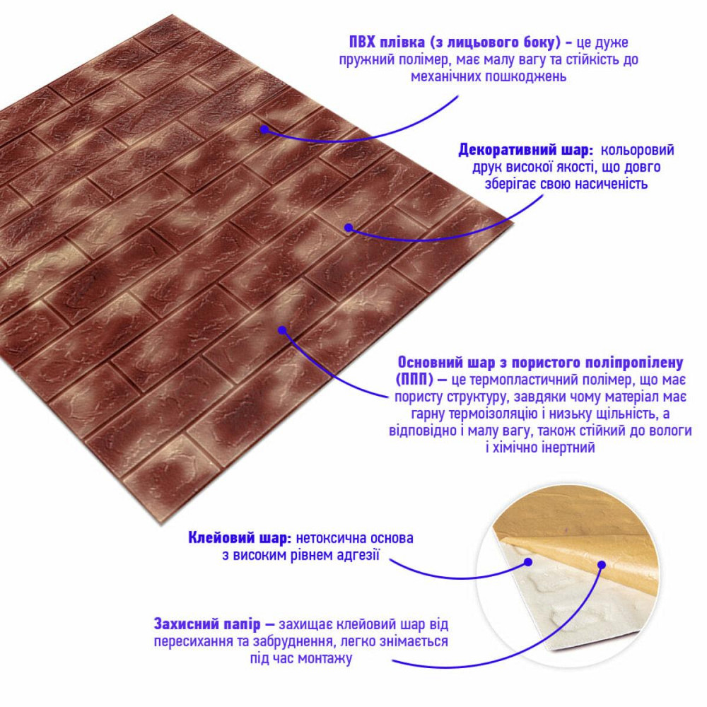 Декоративная самоклеящаяся панель коричневый мрамор Киев - изображение 2