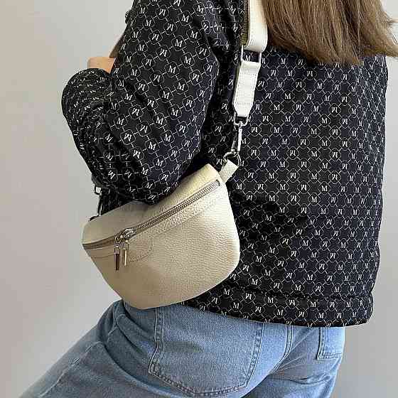 Жіноча шкіряна бананка, сумка з натуральної шкіри, стильна блакитна жіноча сумочкаMasterSem Київ