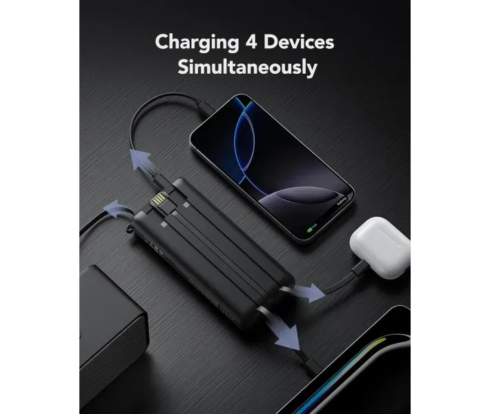 Павербанк VRURC T2047Q 20000 mAh зі вбудованими кабелями Луцк - изображение 2