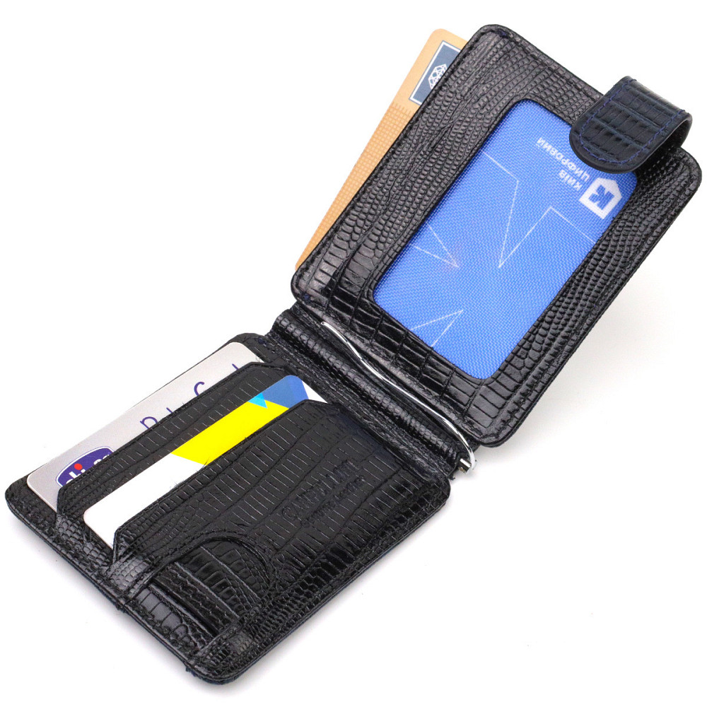 Фактурный мужской зажим для денег из натуральной кожи с тиснением CANPELLINI 21942 Синий Киев - изображение 5