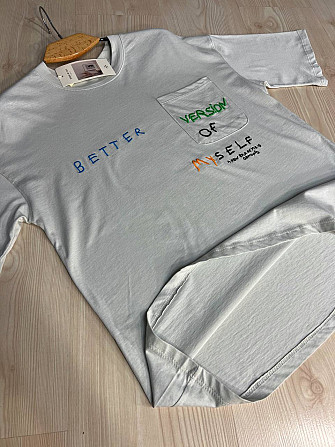 Футболка жіноча Pepper&mint BX24-19 світло-сіра оверсайз з кишенею та вишивкою, світло-сірий, S Одеса - фото 3