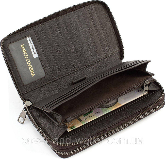 Чоловічий шкіряний клатч на дві блискавки Marco Coverna 5902C Brown Київ - фото 6