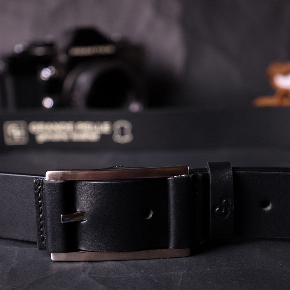 Брючный кожаный ремень для мужчин из квадратной пряжкой GRANDE PELLE 11679 Черный Киев - изображение 2