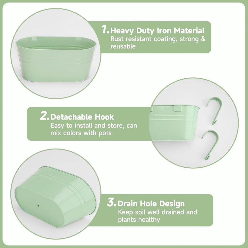 Підвісні кашпо металеві комплект 4 шт, кольоровий квітковий горщик великий з гачком і дренажем для балкону вікон перил двору Київ - фото 3