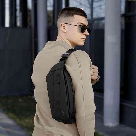 Чоловіча бананка нейлонова сумка чорна Pobedov Just Київ