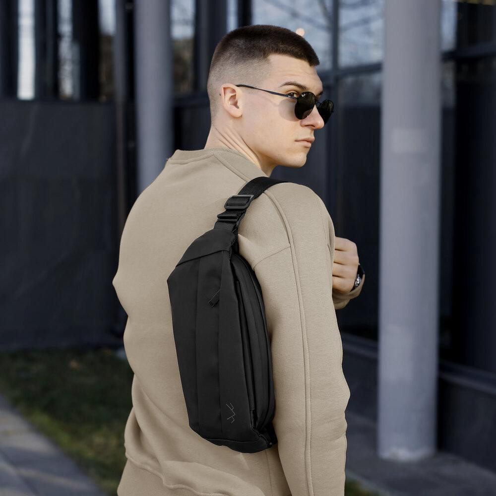 Чоловіча бананка нейлонова сумка чорна Pobedov Just Київ - фото 3