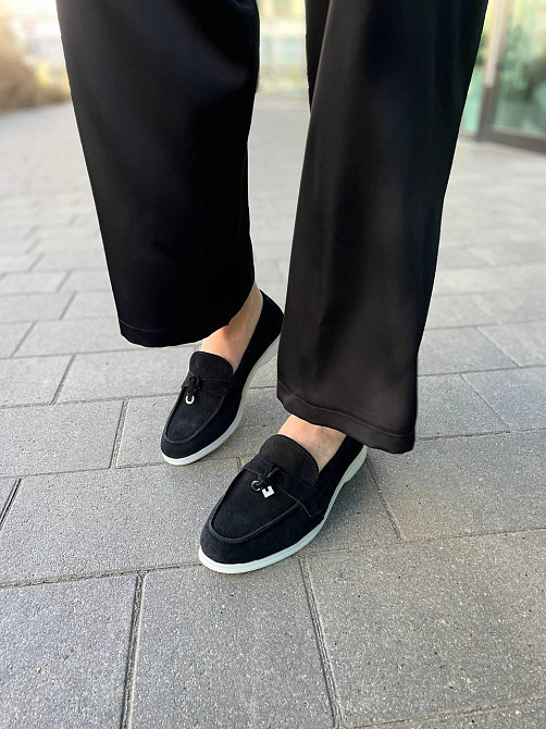 Mermaid Лофери жіночі Mermaid чорні натуральна замша плоска підошва розмір (Б-1) Коломыя - изображение 4