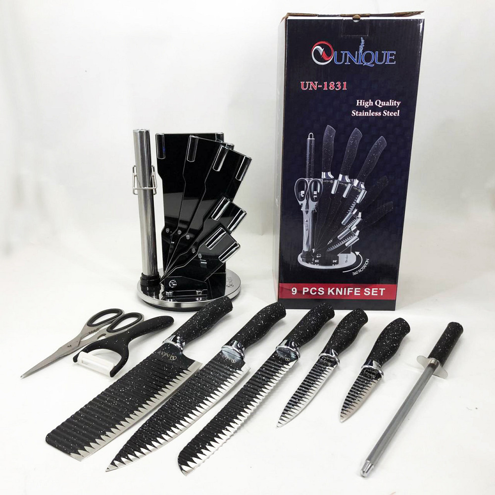 Набір ножів для приготування їжі UNIQUE UN-1831 9 шт, Набір ножиків для кухні Товари кухні ножі DP-20 Львів - фото 1