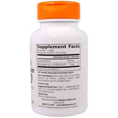 Антиоксидант Doctor&apos;s Best Коензим Q10 Високої абсорбацию 100мг, BioPerine, 120 желатин (DRB-00183) Вінниця