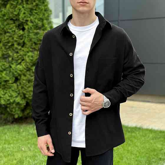 Чоловіча чорна сорочка з довгим рукавом Pobedov Founder Київ