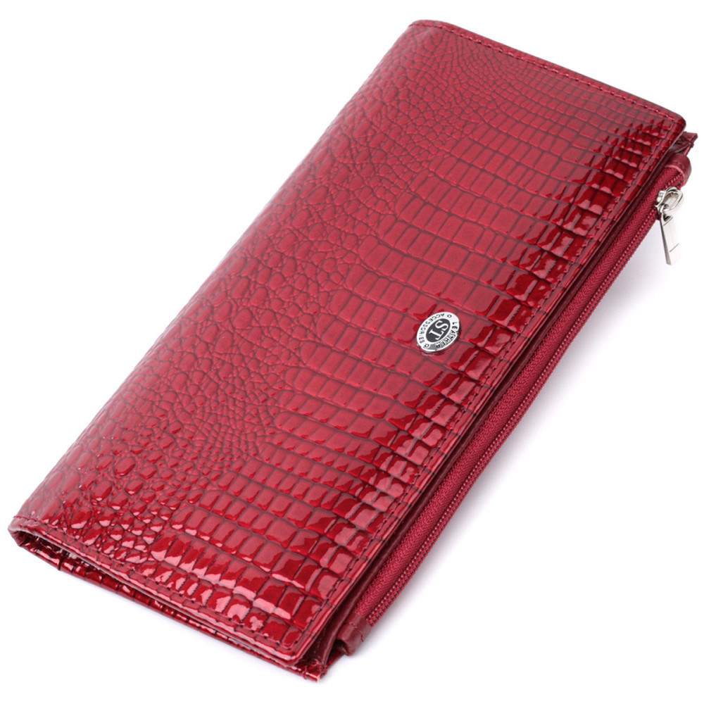 Лакированный яркий кошелек с фактурой под рептилию из натуральной кожи ST Leather 22715 Красный Киев - изображение 1