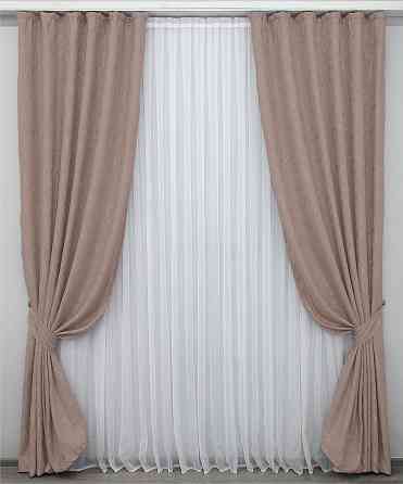 Комплект готових штор VR-Textil Льон мармур Pavliani № 1174ш Пудровий 100х270 см 2 шт (31-607) Київ