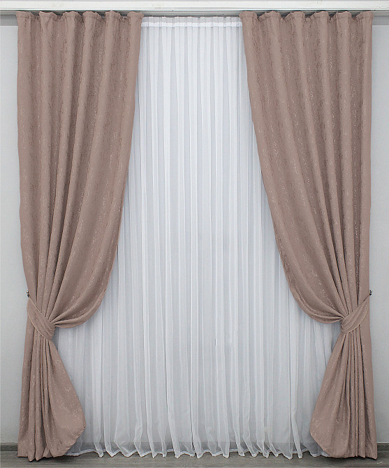 Комплект готовых штор VR-Textil Лен мрамор Pavliani № 1174ш Пудровый 100х270 см 2 шт (31-607) Киев - изображение 2