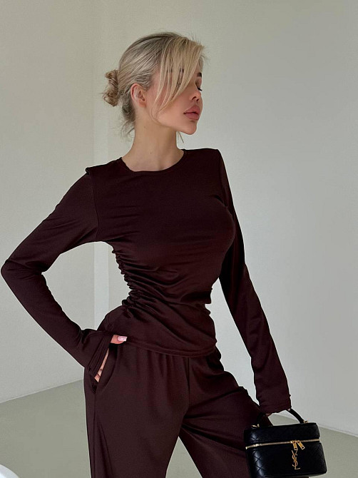 Жіночий базовий прогулянковий костюм двійка: лонгслів і штани турецький мікродайвінг Одеса - фото 10