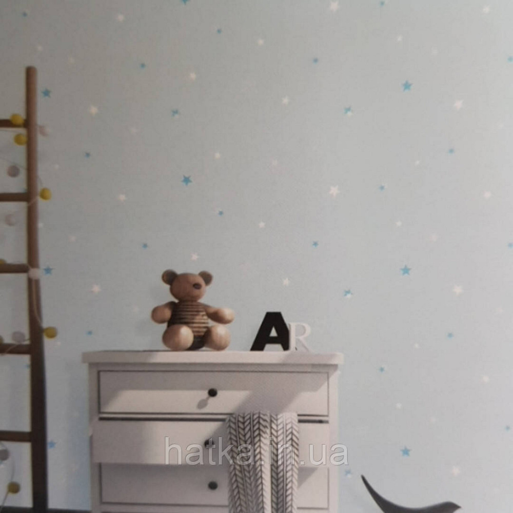 Метрові вінілові шпалери на флізеліні AdaWall Ada Kids дитячі зірки небо сині білі на блакитному Київ - фото 1