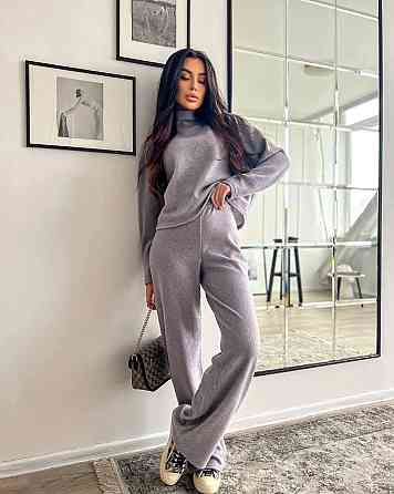 Женский теплый базовый костюм: кофта и брюки ангора рубчик Серый Одесса