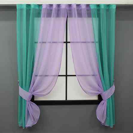 Кухонные шторы VR-Textil № 017к комбинированные с подвязками бирюзовый с сиреневым 265х170 см (52-1058) Киев