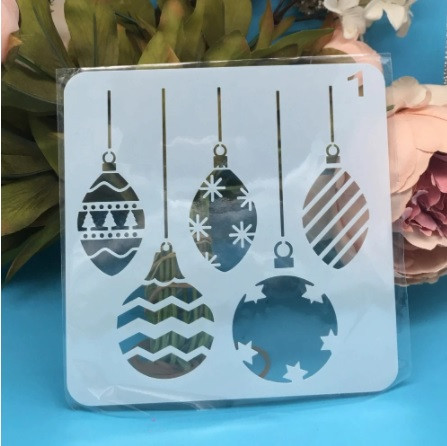 Новорічний трафарет Новорічні іграшки 13 на 13 см сірий Київ - фото 1