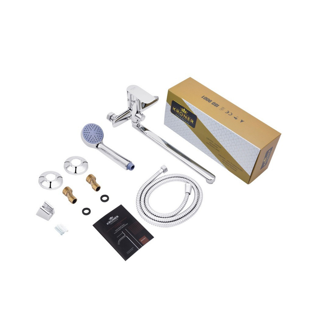 Змішувач для ванни Kroner KRM Main - C070 з душовим гарнітуром, хром Київ - фото 3