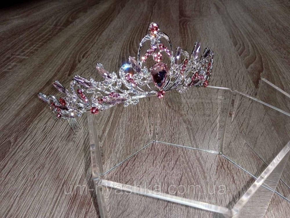 Диадема на обруче Корона розовая с камнями Кривой Рог - изображение 3