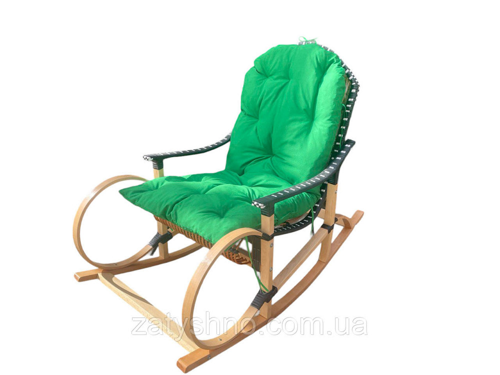Крісло гойдалка із зеленою подушкою Київ - фото 1