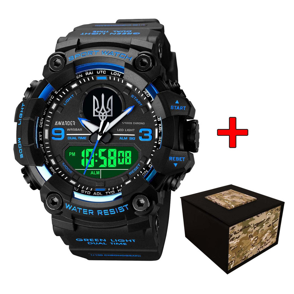 Awarder 001BUUASI Тризуб срібло Чорні з синім + Коробка. Київ - фото 1