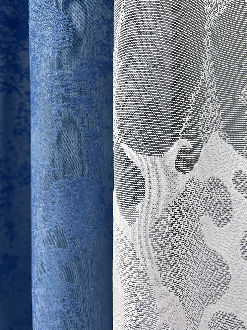 Комплект штор VR-Textil Жакард Мармур 100х270 2шт і Тюль 300х270 1149ш-1529т Синій з білим 71-182/1 Київ - фото 5