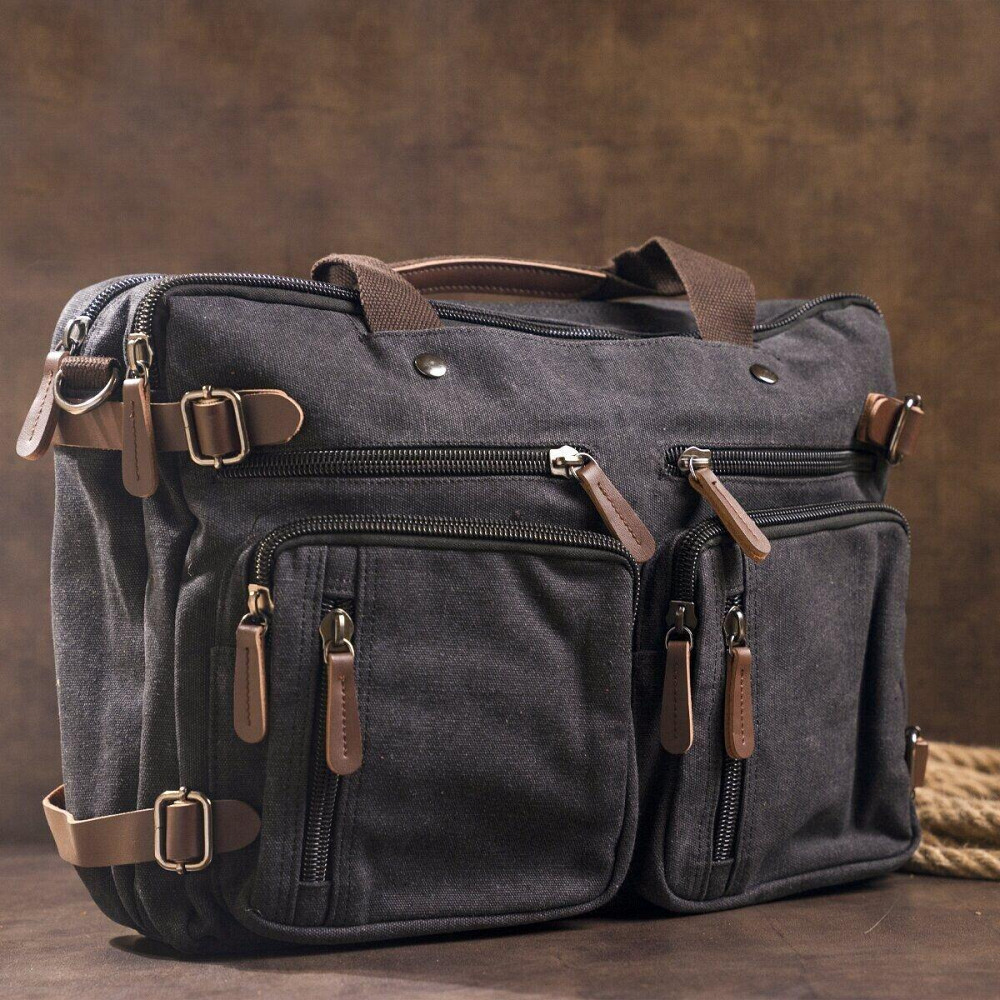 Сумка-трансофрмер текстильная большая Vintage 20078 Черная Киев - изображение 5