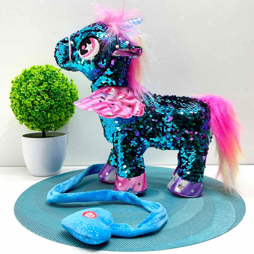 Іграшка м'яка інтерактивна Казкова конячка єдиноріг повідець звук світло Зелена (M 6202 I UA) Чернигов - изображение 2